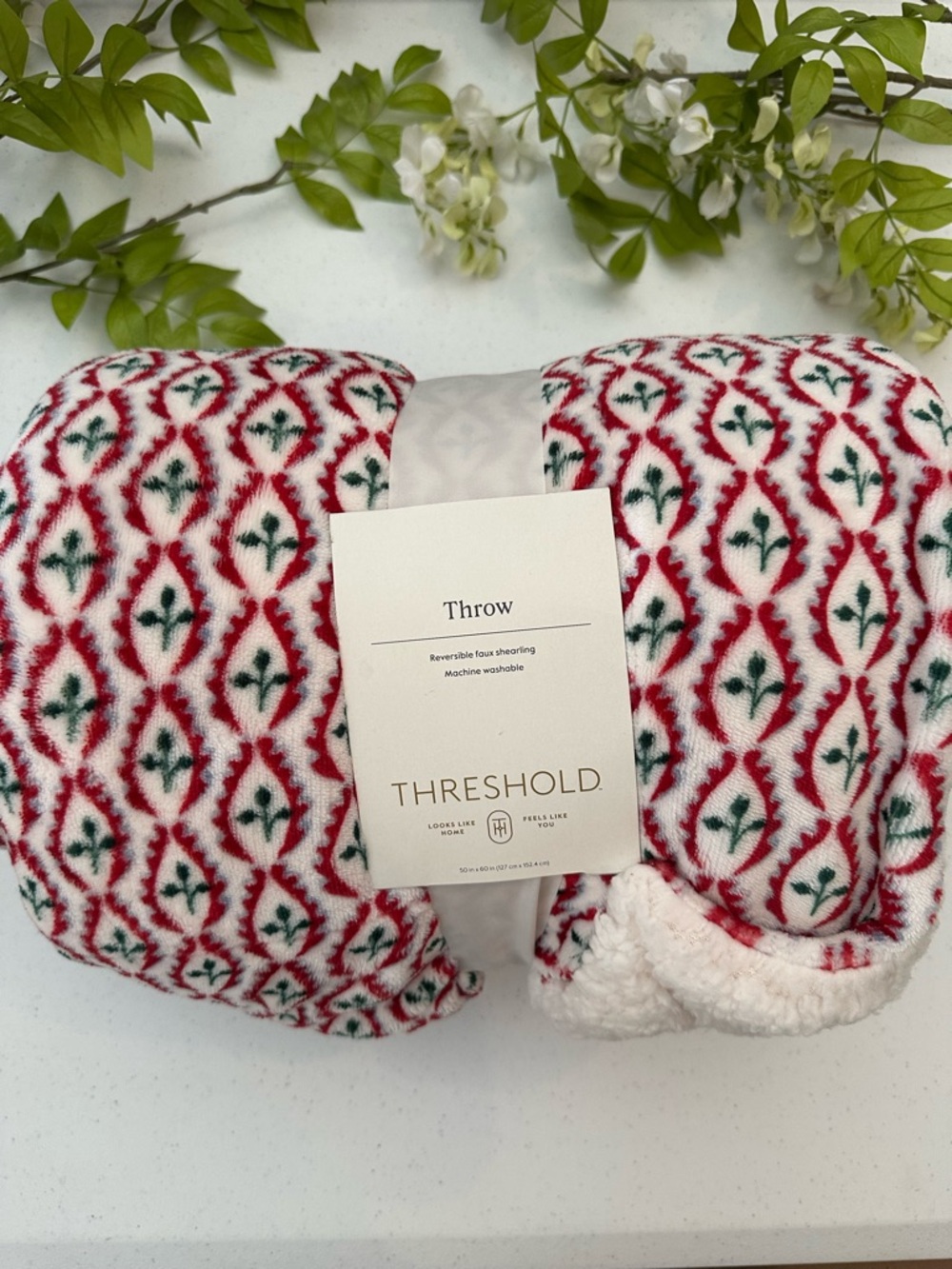 Threshold Red & White Patterned Sherpa Throw